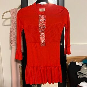Free People Xs Extra Small Ruffle Tunic Red